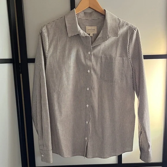 Sezane Tomboy Shirt | NWT | Ecru & Blue | Size 8 - Picture 6 of 7